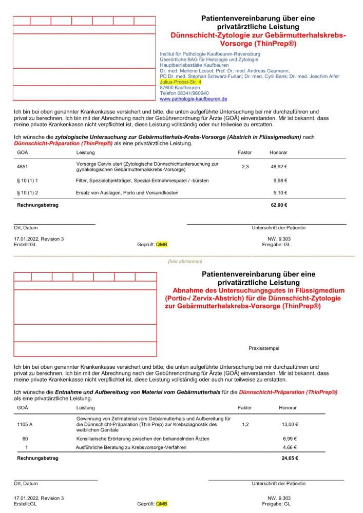 Pat.Vereinbarung NW 9.303 Privat Dünnschicht (ThinPrep) KF