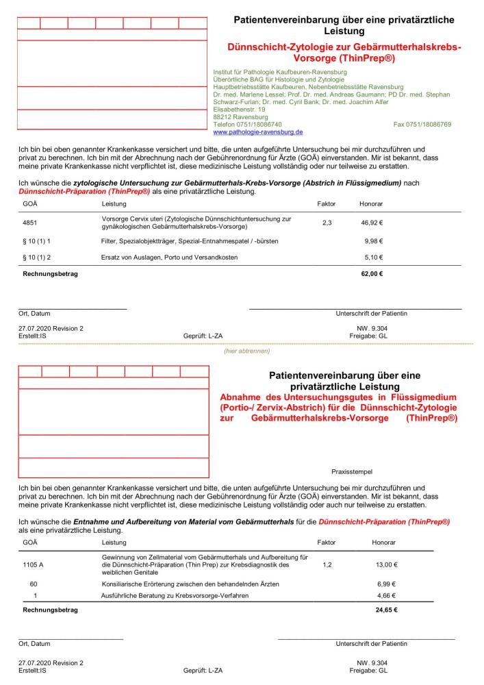Pat.Vereinbarung NW 9.304 Privat Dünnschicht (ThinPrep) RV